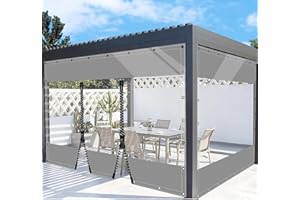 SDLLG Rideaux d'extérieur avec œillets - en PVC Transparent - 0,5 mm d'épaisseur - pour terrasses, Jardin, Balcon, extérieur, Garage, 2 x 3,2 m (H x L) - Gris - avec 2 Fermetures éclair