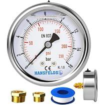 thumbnail: Hydraulische Manometer 0-3750 PSI / 0-250 Bar – 63 Mm Wijzerplaat, G1/4 Draad, Dubbele Schaal, Metalen Behuizing