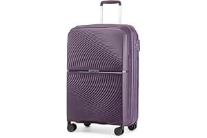 British Traveller Suitcase Check in Hold Luggage Lightweight PP Hard Shell Travel Trolley Suitcase with 4 Spinner Wheels TSA Lock YKK Zipper(Purple, 76cm)