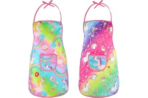 HIFOT 2 Piezas Delantal de Unicornio para Niños y Niñas de 3-6 Años, Ajustable con Bolsillo, Infantil para Cocinar, Pintar, Hornear, Limpiar, Jardinear