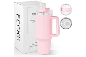 FECBK 1,2L Kaffeebecher to Go Thermobecher Doppelwandig Edelstahl Vakuumisoliert Auslaufsicher Trinkbecher mit Deckel und Strohhalm 40 oz Tumbler Cup, Spülmaschinenfest, Hellrosa