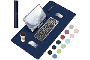 BLESWIN Tappetino Scrivania, Tappetino da Scrivania in Sughero Naturale e Pelle, Tappetino per Mouse Impermeabile di Grandi Dimensioni, Tappetino per Mouse per Ufficio/Casa/Detor (Blu Scuro, 60x34cm)