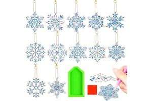LGZIN 12 Stück Diamond Painting Weihnachten Anhänger, 5D Schneeflocken DIY Diamant Malerei Schlüsselanhänger, Schneeflocken Diamond Painting Anhänger für Weihnachtsbaum Fenster Hängend Winter Dekor
