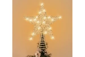 Homewit LED Weihnachtsbaumspitze 30cm Tannenbaum Spitze mit 22 LEDs Weihnachtsbaum Stern Spitze Christmas Tree Topper Baumspitze Weihnachtsdeko Baum Christbaumspitze Gold Glitzerstern