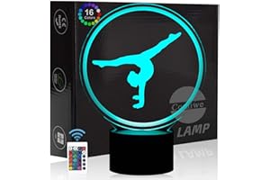 Comiwe Gymnastique Yoga 3D Illusion Veilleuse Jouets,Décor de Maison LED Lampe de Chevet Table,Tactile & Télécommander 16 Couleurs,Cadeau d'Anniversaire de Noël Pour Filles Enfants Amis et Famille