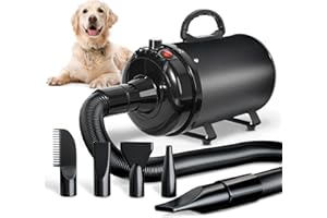 TRIGRAND Secador de Pelo de Perro Blaster 3000 W, Secador de Pelo para Mascotas, Calentador de Temperatura de bajo Ruido con 4 boquillas Diferentes,Negro Profundo