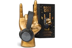 ‎LUCKIES OF LONDON Rock On Headphone Stand - Hanger for Over Ear Headphones and Earbuds Unique Desk Organiser - Gaming Headset Accessories Holder - Antique Gold Finish.