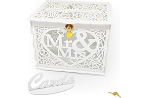 Carlso Geschenkkartenbox Hochzeit Geschenkkarten Box, Vintage groß Holz Kartenbox Karten Geld Box Briefbox mit Schloss Schlitz für Hochzeit Geburtstag (Weiß) (weiß)