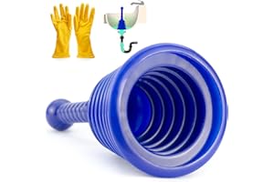 IMPERIAL TRENDS 2 in 1 Plunger with Large Bellows and Gloves, Sink and Drain Plunger, Clog Remover for Bathroom, Showers and Kitchen, Heavy-Duty Toilet Plunger - Plumbers Plunger (Blue)