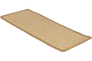 FLODI. Pure Nature Sisal Stair Treads with Cotton Border, Set of 15 Pieces, Anti Slip Self Adhesive Staircase Carpet Pads (Nature, Rectangular (no lip) - 23 x 65 cm)
