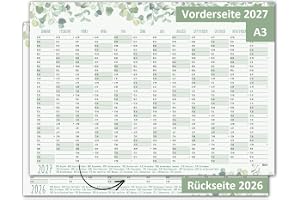 Timr Väggkalender 2026 2027 Eukalyptus DIN A3 - tr395 | 12 månaders kalender dubbelsidig med botaniskt motiv för hem kontor o