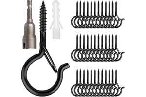 WIXITOOL 48 PCS Q-Hanger Hooks, Screw Hooks for Outdoor String Lights, Safety Buckle Design Cup Eye Hook for Hanging Christmas Lights, Plants, Wind Chimes, Mounted on Wall Ceiling, Include 1 Wing Nut Driver