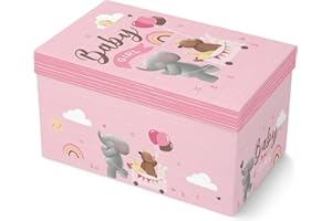 Offer Shop Scatola dei ricordi con coperchio, ideale per compleanni, Natale, battesimi e baby shower, 34 x 23 x 14 cm, colore: rosa