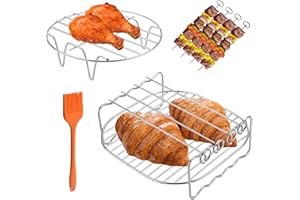 BoloShine Airfryer Skewer Rack, 2 sztuki, ze stali nierdzewnej 304, wielofunkcyjny, dwuwarstwowy stojak ze szpikulcami, do frytkownicy na gorące powietrze, do gotowania, grillowania, odwodniania owoców i mięsa