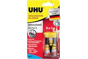 UHU Sekundenkleber extra stark | 3x1g Kleber Tuben mit Aufbewahrungsbox | Sekundenkleber Gel für Kunststoff, Metall, Holz, Keramik, Porzellankleber | Superkleber & Kunststoffkleber