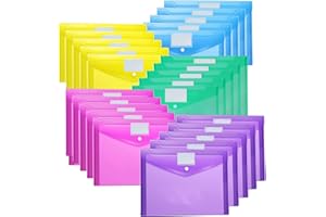 Ansook Cartelline portadocumenti in plastica, con apertura a busta e bottone, Cartelle a Busta,in polipropilene,formato A4, 25 pezzi, in 5 colorazioni: giallo, rosa rossa, viola, verde, blu