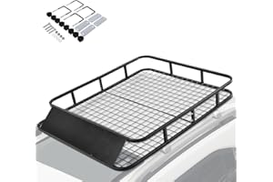 GiantexUK Roof Rack Basket Tray, Steel Luggage Cargo Carrier with Bars & Wind Fairing, Rooftop Luggage Holder for Car SUV Truck Jeep (123x102x14cm, 75kg Capacity)