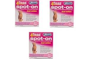 LEEWAY WOODWORK JOHNSONS 4FLEAS CAT - DUEL ACTION SPOT ON - +8 WEEKS BELOW 4KG WEIGHT (3X PACKS)