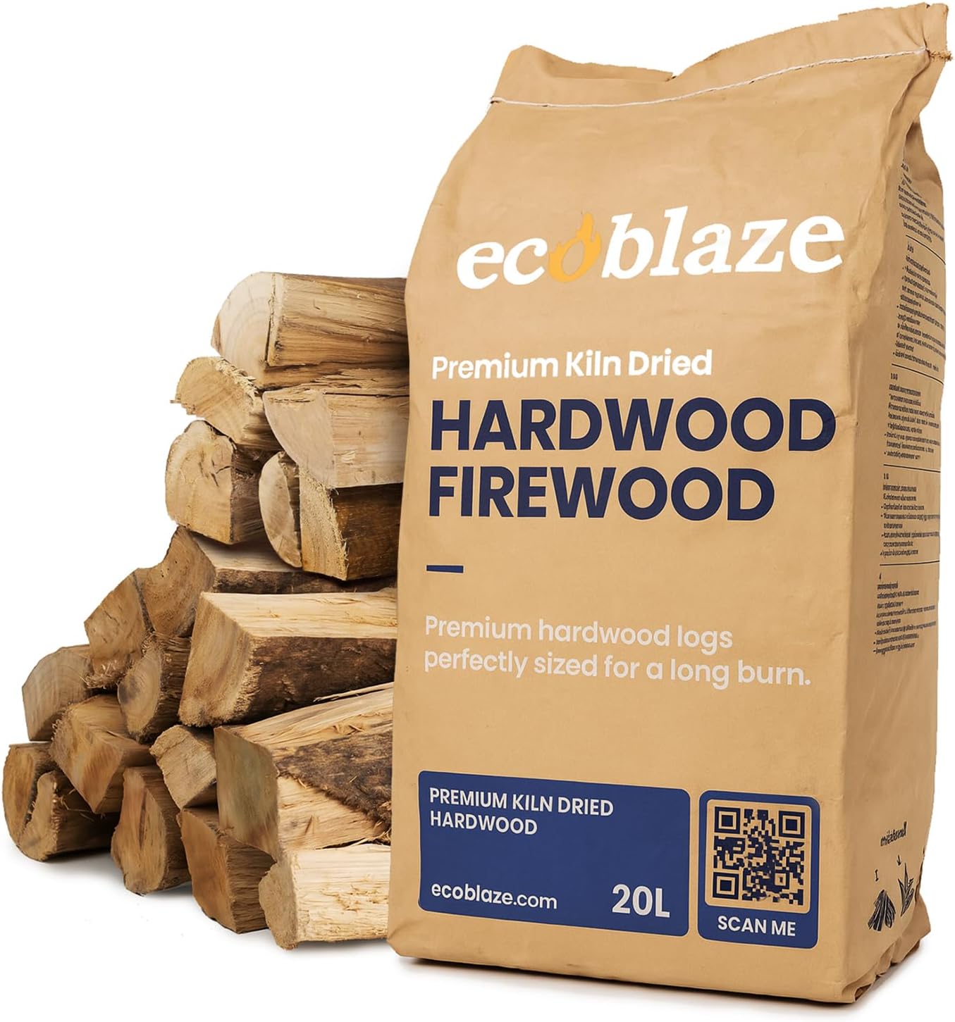 9KG Ecoblaze Premium Kiln Dried Hardwood Logs - Fire Logs, Firewood, Kindling Wood, Fire Pits & Pizza Oven Wood - High Heat Log For BBQ, Hardwood Woods for Wooden Burner - Eco-Friendly and Sustainable