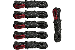 Skyzone 6 Pack Reflective Ropes - 4mm x 4M Camping Guide Ropes with Tensioner, Weatherproof Reflective Cord for Tents, Hammocks, Tarps, Outdoor Survival Gear (Black, 4mm)