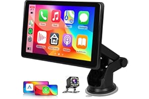 Hodozzy Wireless CarPlay i Android Auto, przenośne radio samochodowe z 7-calowymi ekranami dotykowymi przenośna nawigacja z lustrem link/Bluetooth/sterowanie głosowe/AUX+kamera cofania