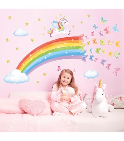 Adesivi Murali Arcobaleno E Unicorno Per Cameretta - Decorazioni Colorate E Facili Da Applicare