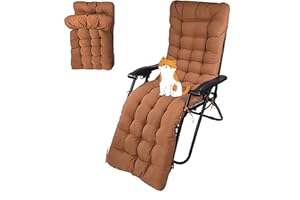 WildFun Sun Lounger Cushions Only, 170 * 53cm Garden Sunlounger Cushions with Top Cover Thick Garden Recliner Chair Cushion Replacement Seat Pads for Indoor Outdoor Garden Patio Beach (Coffee)