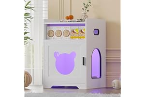 Lvifur Gabinete para Gatos, Muebles para Gatos de Doble Puerta, Casa para Gatos, Agujero para Gatos con Lámpara de Desinfección, Muebles de Almacenamiento para Gatos Mesilla de Noche Blanco