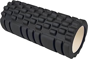 Sabar Yoga Roller Foam Grid Textured Trigger Point Massage Gym Exercise Workout Fitness Physio Pilates Muscle Recovery (Black)