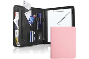 Vebon® Porte Documents A4 Grand Format New York I Cuir végétalien, Fermeture Éclair + Pince I Conférencier + Sacoche pour Ordinateur Portable I Rangement supplémentaire I Rose Pastel