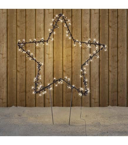 Lights4fun 120 stuks Micro LED ster silhouet met timer warm wit elektriciteit kerstdecoratie buiten kerstverlichting buiten