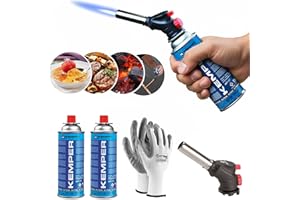 HYTAMA TOOLS Kemper - Torcia Cannello a gas, Scottatore da Cucina, Caramellatore + 2 Ricarica di Gas Butano da 227 g, multifunzione (2 BUTANO + CANNELLO)