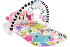 Fisher-Price Baby Activity Mat Glow and Grow Kick & Play Piano Gym, Portable Musical Toy with Smart Stages Learning, Ages 0+ Months, Pink, Queens English Version, HWY61