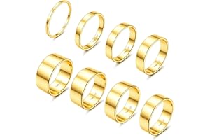 Morfetto 8 uds Anillos Rellenos de Oro de 14K Anillos Apilables de Acero Inoxidable para Mujeres Niñas Bandas Llamativas Anillo de Dedo Liso Juego de Anillos de Oro Fino 5-10