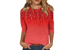 SCBFDI T-Shirts Frauen 3/4 Ärmel Overzised Festliches Blusentop Stil Outdoor Crewneck Bluse for Female Print Leichte