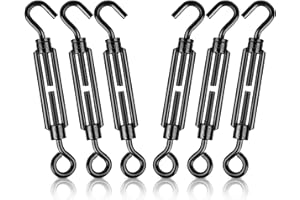 hannger Premium Black Decorative Turnbuckle Hook & Eye, 6PCS M5 Turnbuckles for Cables Wire Tightening up, Adjustable Wire Rope Tensioner for Shade Sail Fence Tent Picture Hanging Installation