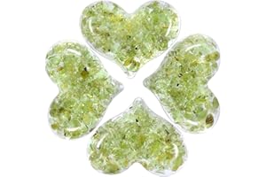 Nupuyai 4PCs Péridot Naturelle Pierres de Cristal de Résine en Forme de Coeur pour la Relaxation, Reiki Pierre de Palmier de Poche pour la Chakra Méditation et Décor de Bureau