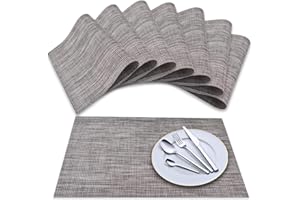 Newk Placemat, Crossweave Vinyl Woven Table Mats, Non-Slip Insulation Washable Table Mats Set (Set of 8, Dark Gray)