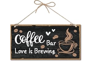 CREATCABIN Coffee Bar Sign Decor Wood Home Plaque Hanging Wall Art Wood Board Door Sign Love is Brewing Heart Décoratif pour Coffee Bar Assecories Shop Farmhouse Kitchen Patio Decoration 12 x 6inch