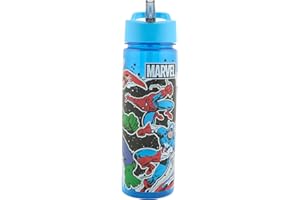 Marvel Avengers Water Bottle with Straw – Reusable Kids 600ml PP – in Blue – Official Merchandise by Polar Gear – BPA Free & Recyclable Plastic – for School Nursery Sports Picnic, Multi Colour