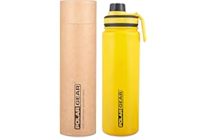 POLAR GEAR Hydra Surge Stainless Steel Reusable Water Bottle - 700ml, Vacuum Insulated, Double Wall, Metal Leakproof Flask, 2 Separate Lids, Keeps Hot for 12 Hours, Cold for 24 Hours - Yellow