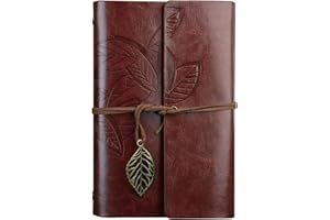 NectaRoy Retro Vintage Ubierta de Cuero de la PU Cuaderno Agenda Bloc Libro Cuaderno en Blanco Revista de Notas Patrón de Hojas Revista Diario Timón de Cuerda