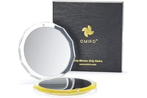 OMIRO Compact Mirror, 1X/10X Magnifying Mirror for Travel, Small Makeup Mirror for Women,Double-sided, Foldable, Lightweight, 8.9 cm (Gray-Yellow-Fade)
