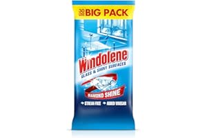 Windolene Glass & Shiny Surfaces Wipes – 30 Large Streak-Free Cleaning Wipes for Windows, Mirrors, and Car Glass