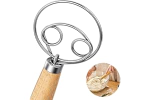 Lonimia Batidor de masa danesa, Batidor de masa danesa de 13 pulgadas holandés batidor de huevo bate de masa danesa batidor con mango de madera batidor 304 alambre de acero inoxidable para hacer pan