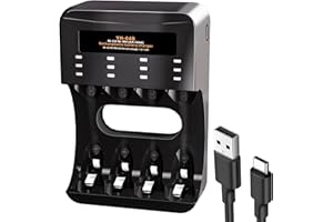 BOANV 4 Slots Chargeur Piles Rechargeable Charge Rapide pour AA AAA Rechargeable avec Port USB-C (4 Slots Chargeur)