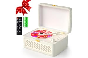 Gueray Portable Leather CD Player with Speakers 3600mAh Rechargeable Bluetooth CD Players for Home Decor, Festival Gift Retro Suitcase Design with Remote Control, Support USB AUX Playback