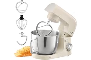 SENYA Robot Pâtissier Multifonction 1500W – Bol en acier inoxydable 5L– 10 Vitesses + Fonction Pulse – Batteur, Fouet, Crochet Inclus – Couvercle Anti-Éclaboussures avec Séparateur d’Œuf – Silencieux,