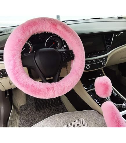 ZEPIQOR Lot De 3 Housses De Volant Voiture En Peluche Rose - Confort Hiver Et Protection