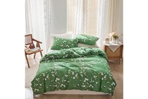 Luofanfei Blumen Bettwäsche 200x200 cm Grün Weiß Gelb Blätter Bettwäsche Set Doppelbett Floral Muster Pflanzen Microfaser Bettbezug 200 x 200 und Kissenbezüge 80x80cm mit Reißverschluss